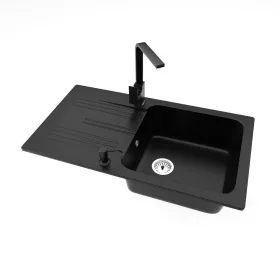   Gránit mosogató NERO Malta + Design csaptelep + adagoló (matt fekete)