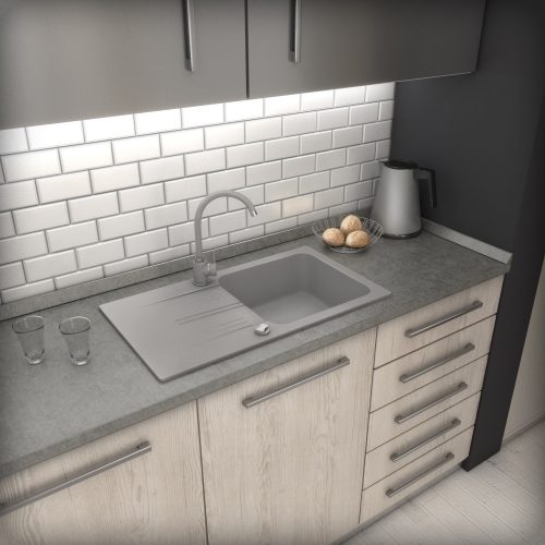 Gránit mosogató NERO Malta + Design csaptelep + adagoló (szürke)