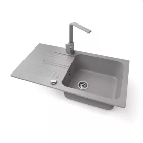   Gránit mosogató NERO Malta + Design csaptelep + dugókiemelő (szürke)