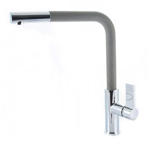 Gránit mosogató NERO Malta + kihúzható fejes Linea csaptelep + dugókiemelő (szürke)