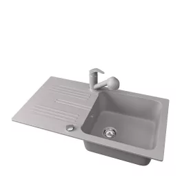   Gránit mosogató NERO Malta + kihúzható zuhanyfejes Shower csaptelep + dugókiemelő (szürke)