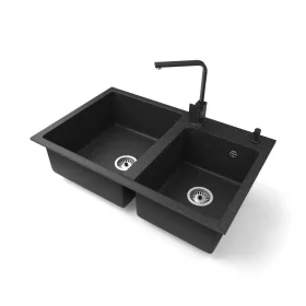   Gránit mosogatótálca NERO Palazzo + Design csaptelep + adagoló (fekete)
