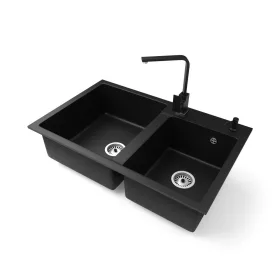   Gránit mosogatótálca NERO Palazzo + Design csaptelep + adagoló (matt fekete)