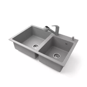   Gránit mosogatótálca NERO Palazzo + kihúzható zuhanyfejes Shower csaptelep + adagoló (szürke)