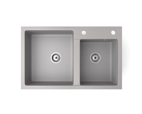 Gránit mosogatótálca NERO Palazzo + kihúzható Linea csaptelep + adagoló (szürke)