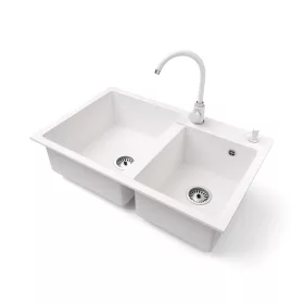  Gránit mosogatótálca NERO Palazzo + magasított csaptelep + adagoló (fehér)