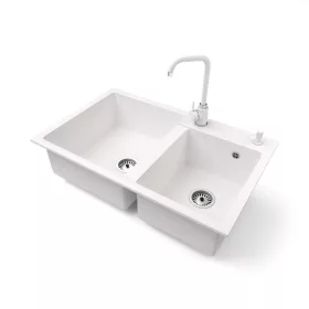   Gránit mosogatótálca NERO Palazzo + Steel csaptelep + adagoló (fehér)