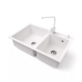   Gránit mosogatótálca NERO Palazzo + Design csaptelep + adagoló (fehér)