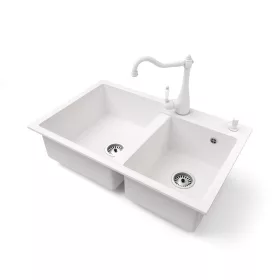   Gránit mosogatótálca NERO Palazzo + Retro csaptelep + adagoló (fehér)