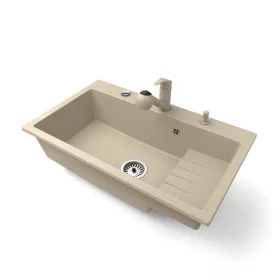   Gránit mosogatótálca NERO Boss + kihúzható Shower csaptelep + dugókiemelő (bézs)