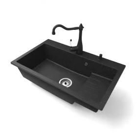   Gránit mosogatótálca NERO Boss + Vintage csaptelep + adagoló (fekete)