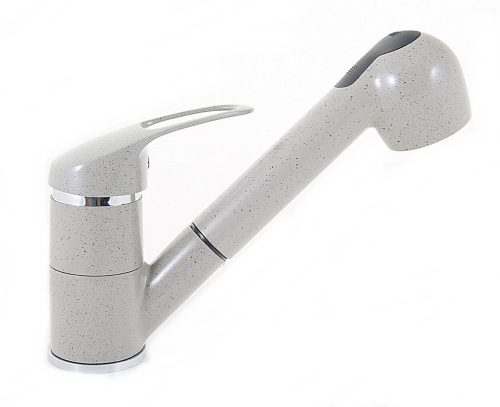 Gránit mosogatótálca NERO Boss + kihúzható Shower csaptelep + adagoló + dugókiemelő (szürke)