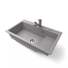   Gránit mosogatótálca NERO Boss + kihúzható Shower csaptelep + dugókiemelő (szürke)