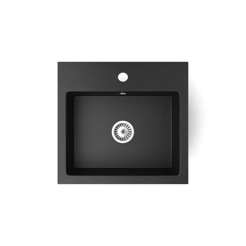 Gránit mosogató NERO Uno + Design Gold csaptelep (matt fekete)