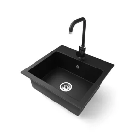 Gránit mosogató NERO Uno + Steel csaptelep (matt fekete)