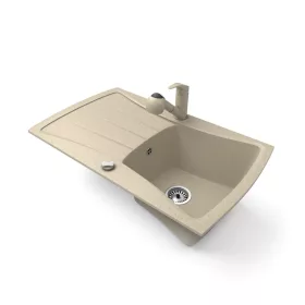   Gránit mosogatótálca NERO Venezia + kihúzható zuhanyfejes Shower csaptelep + dugókiemelő (bézs)