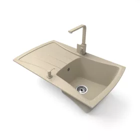   Gránit mosogatótálca NERO Venezia + Design csaptelep + adagoló (bézs)