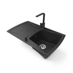   Gránit mosogatótálca NERO Venezia + Design csaptelep + adagoló (fekete)