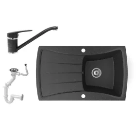   Gránit mosogatótálca NERO Venezia + Smart csaptelep + szifon (fekete)