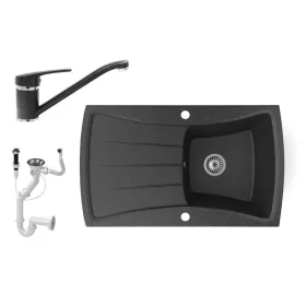   Gránit mosogatótálca NERO Venezia + Smart csaptelep + dugókiemelő (fekete)