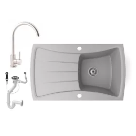   Gránit mosogatótálca NERO Venezia + Inox-Line-2 csaptelep + dugókiemelő (szürke)