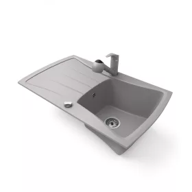   Gránit mosogatótálca NERO Venezia + kihúzható zuhanyfejes Shower csaptelep + dugókiemelő (szürke)