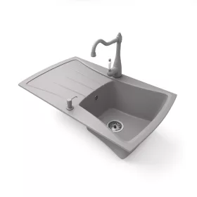   Gránit mosogatótálca NERO Venezia + rusztikus csaptelep + adagoló (szürke)