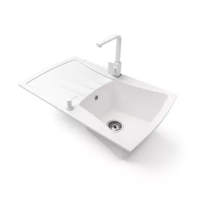   Gránit mosogatótálca NERO Venezia + Design csaptelep + adagoló (fehér)