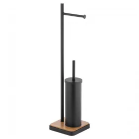   YOKA Home 2in1 wc kefe állvány wc papír tartóval - fekete / bambusz talp
