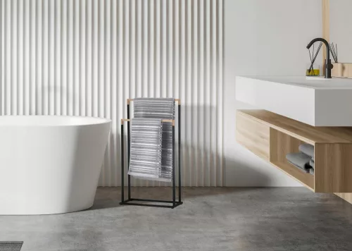 YOKA Home 2 részes törölközőtartó állvány - fekete / bambusz