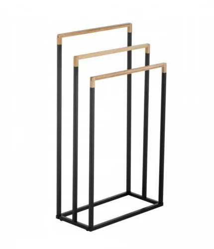 YOKA Home 3 részes törölközőtartó állvány - fekete / bambusz