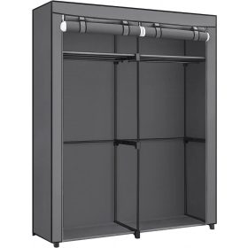   Szövet ruhásszekrény / mobil gardrób - 140 x 174 cm (sötétszürke)