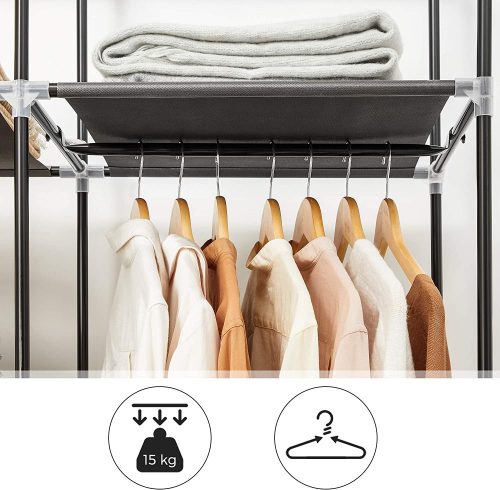 Szövet ruhásszekrény / mobil gardrób - 150 x 175 cm (sötétszürke)