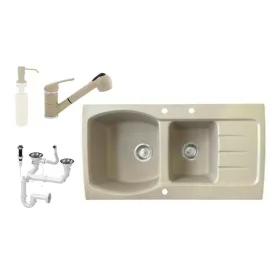   Nero Master Gránit Mosogató + Shower Csaptelep + Dugóemelő + Adagoló (bézs)