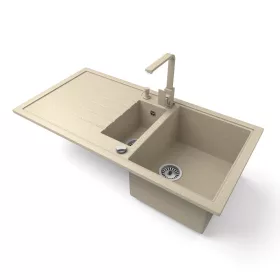   Gránit mosogató - Nero Solarys + Design csaptelep + adagoló + dugókiemelő (bézs)