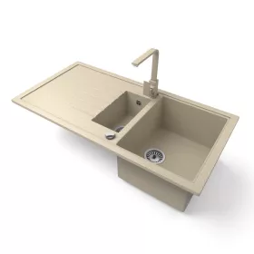  Gránit mosogató - Nero Solarys + Design csaptelep + dugókiemelő (bézs)