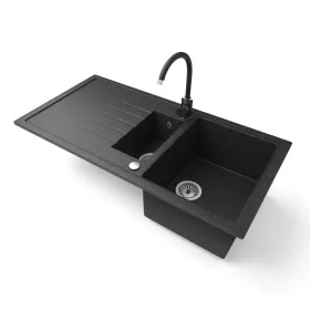   Gránit mosogató - Nero Solarys + magasított csaptelep + szifon (fekete)
