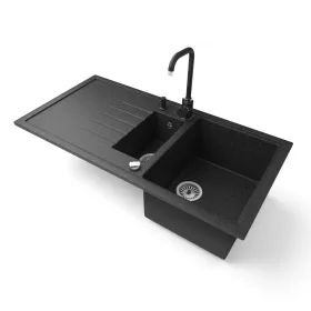   Gránit mosogató - Nero Solarys + Steel csaptelep + adagoló + dugókiemelő (fekete)