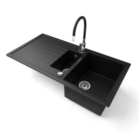   Gránit mosogató - Nero Solarys + flexibilis csaptelep + dugókiemelő (matt fekete)