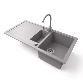   Gránit mosogató - Nero Solarys + magasított csaptelep + adagoló + dugókiemelő (szürke)