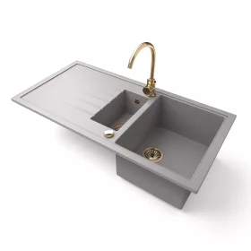   Gránit mosogató - Nero Solarys + Gamma Gold csaptelep + dugókiemelő (szürke)