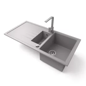   Gránit mosogató - Nero Solarys + Design csaptelep + dugókiemelő (szürke)