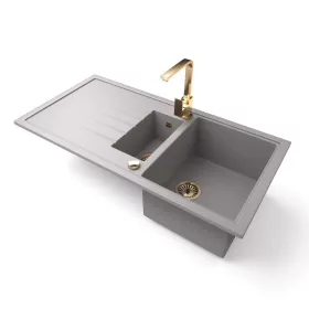   Gránit mosogató - Nero Solarys + Design Gold csaptelep + dugókiemelő (szürke)