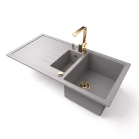   Gránit mosogató - Nero Solarys + Design Gold csaptelep + adagoló + dugókiemelő (szürke)