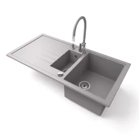   Gránit mosogató - Nero Solarys + flexibilis csaptelep + adagoló + dugókiemelő (szürke)