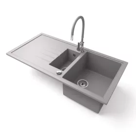   Gránit mosogató - Nero Solarys + flexibilis csaptelep + dugókiemelő (szürke)
