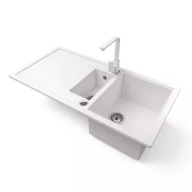   Gránit mosogató - Nero Solarys + Design csaptelep + dugókiemelő (fehér)