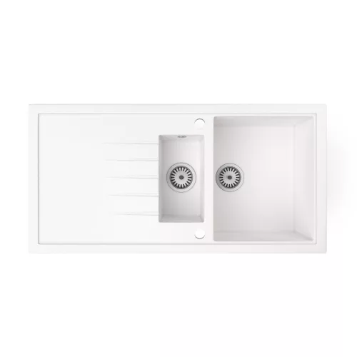 Gránit mosogató - Nero Solarys + Design csaptelep + dugókiemelő (fehér)