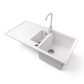   Gránit mosogató - Nero Solarys + Steel csaptelep + dugókiemelő (fehér)