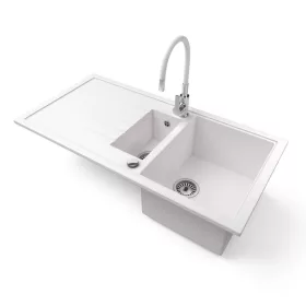   Gránit mosogató - Nero Solarys + flexibilis csaptelep + dugókiemelő (fehér)
